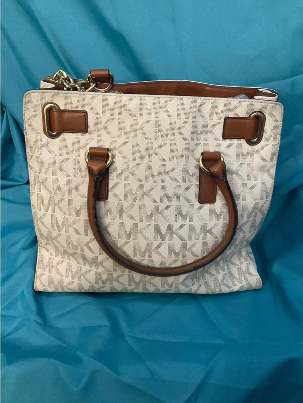MICHAEL KORS Hamilton Large Vanilla Brown Monogram Tote/Shoulder Bag - Picture 6 of 14